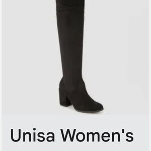 Unisa Black Over the Knee Boots with Block Heel